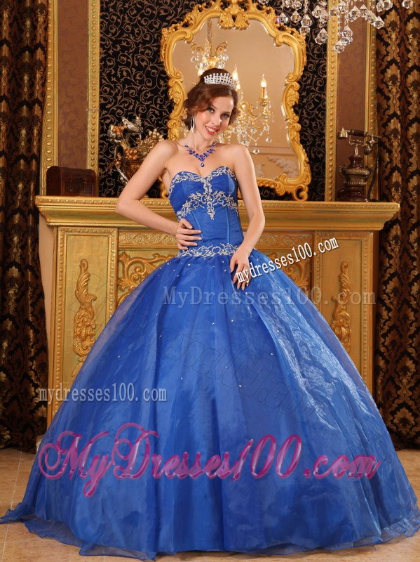 Appliques in Specail Design Puffy Sweet 15 Dresses in Blue