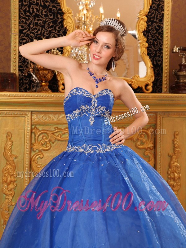 Appliques in Specail Design Puffy Sweet 15 Dresses in Blue