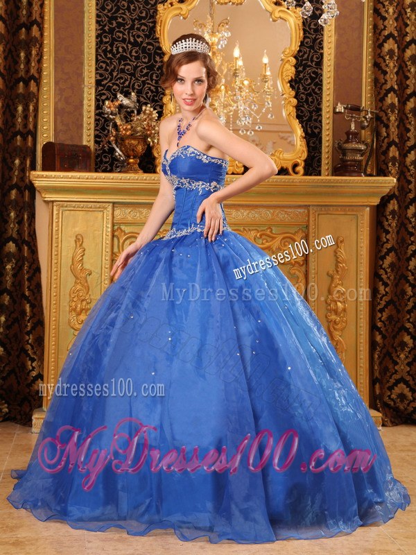 Appliques in Specail Design Puffy Sweet 15 Dresses in Blue