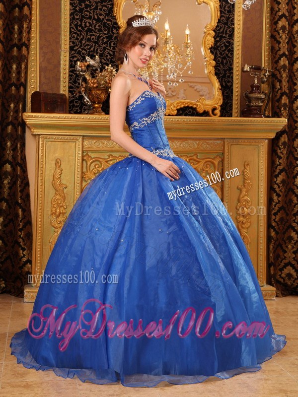 Appliques in Specail Design Puffy Sweet 15 Dresses in Blue