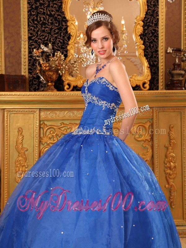 Appliques in Specail Design Puffy Sweet 15 Dresses in Blue