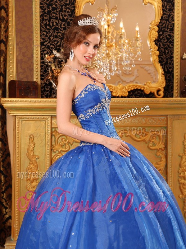 Appliques in Specail Design Puffy Sweet 15 Dresses in Blue