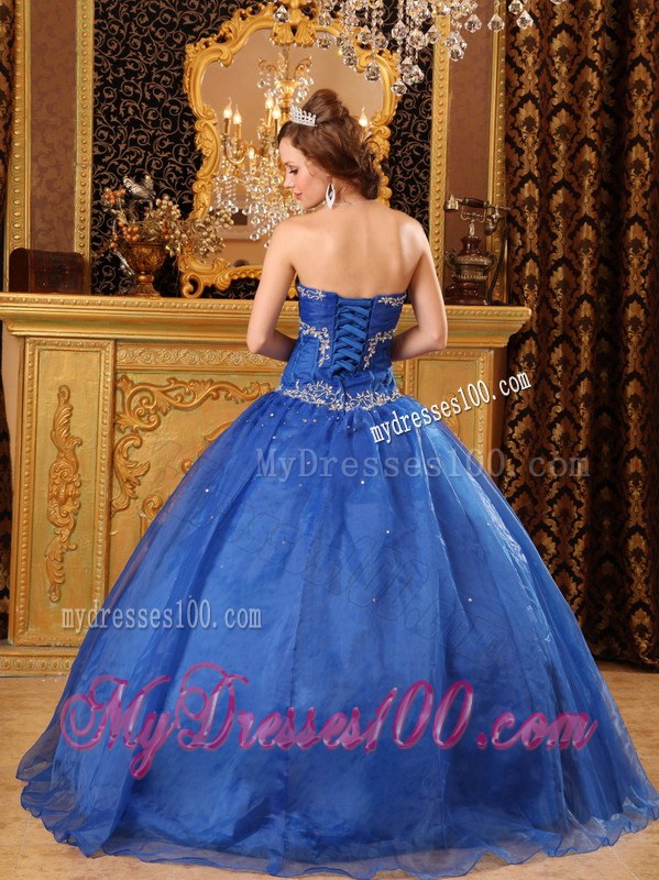 Appliques in Specail Design Puffy Sweet 15 Dresses in Blue