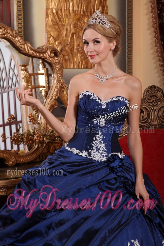 Beaded Appliques Navy Blue Dresses for 15 Made of Big Bottom