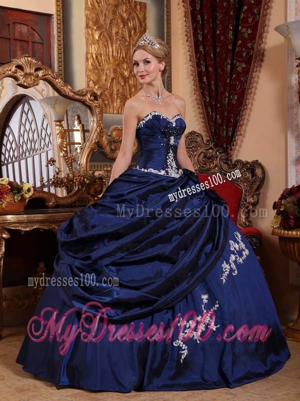Beaded Appliques Navy Blue Dresses for 15 Made of Big Bottom