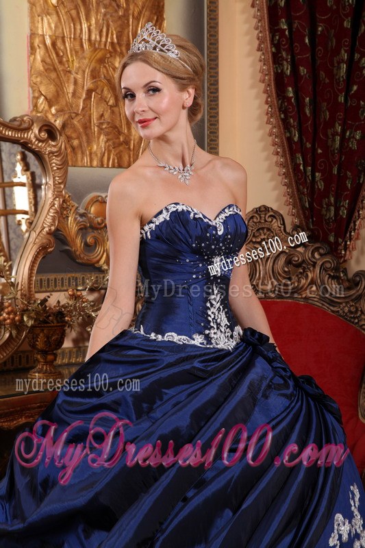 Beaded Appliques Navy Blue Dresses for 15 Made of Big Bottom