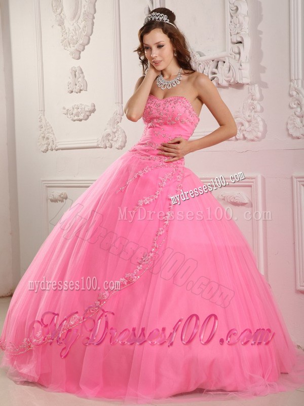 Rose Pink Appliques with Apron Front Sweet 16 Dresses