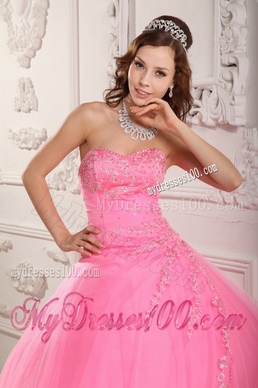 Rose Pink Appliques with Apron Front Sweet 16 Dresses