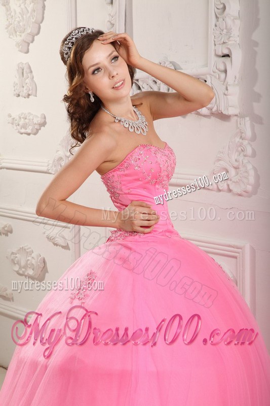 Rose Pink Appliques with Apron Front Sweet 16 Dresses
