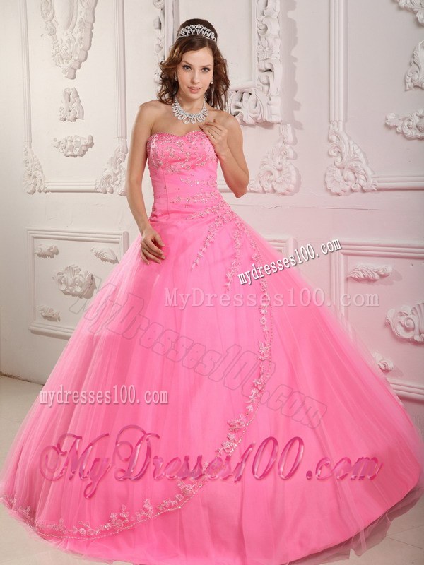 Rose Pink Appliques with Apron Front Sweet 16 Dresses