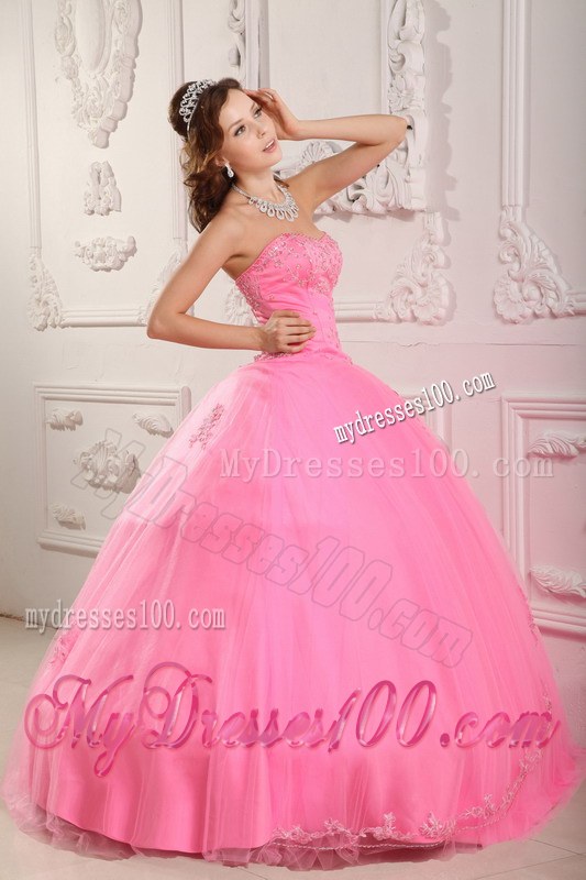 Rose Pink Appliques with Apron Front Sweet 16 Dresses