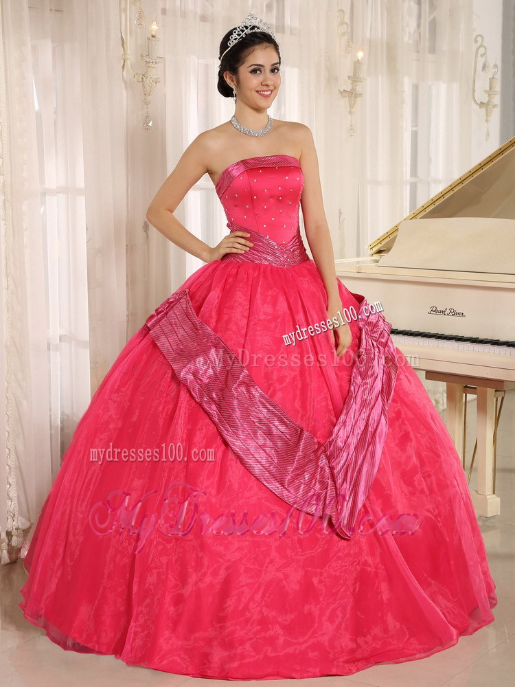 Taffeta Pattern Embellished Dress for Quinceaneras in Coral Red