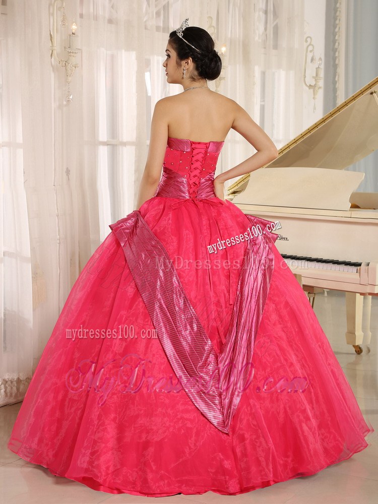 Taffeta Pattern Embellished Dress for Quinceaneras in Coral Red