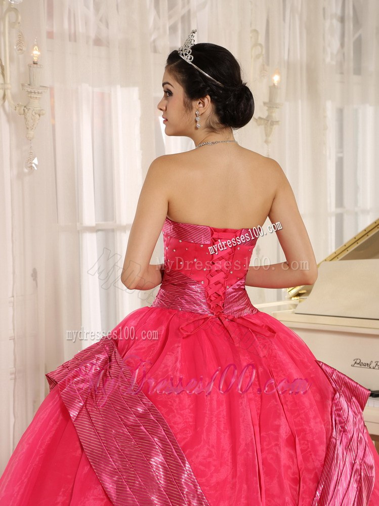 Taffeta Pattern Embellished Dress for Quinceaneras in Coral Red