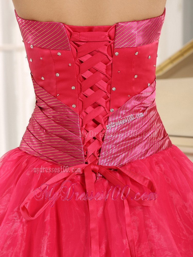Taffeta Pattern Embellished Dress for Quinceaneras in Coral Red