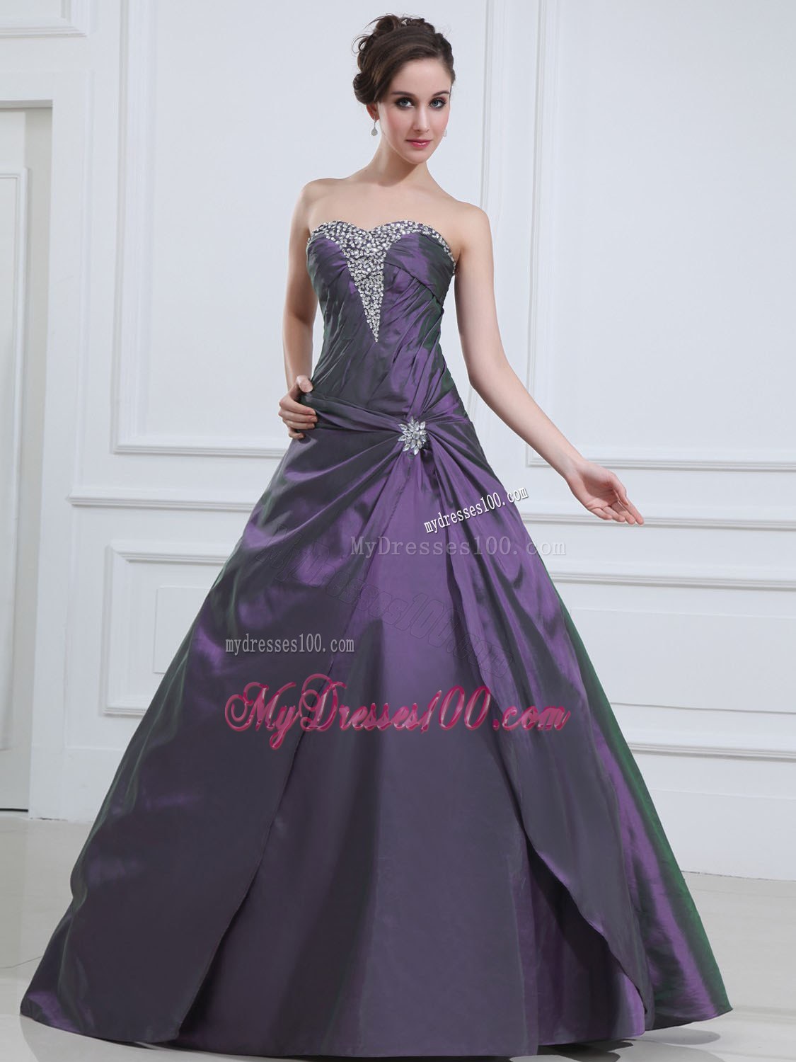 Dark Purple Quinceanera Dress With Beading For A Line Style