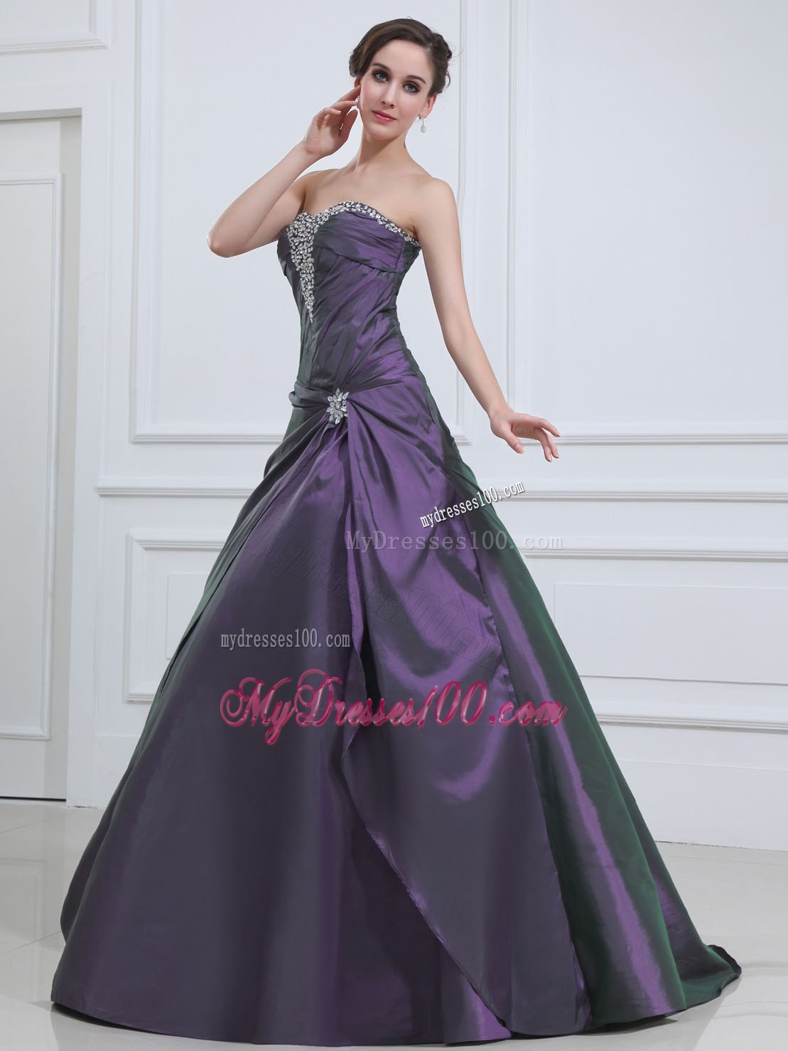 Dark Purple Quinceanera Dress With Beading For A Line Style
