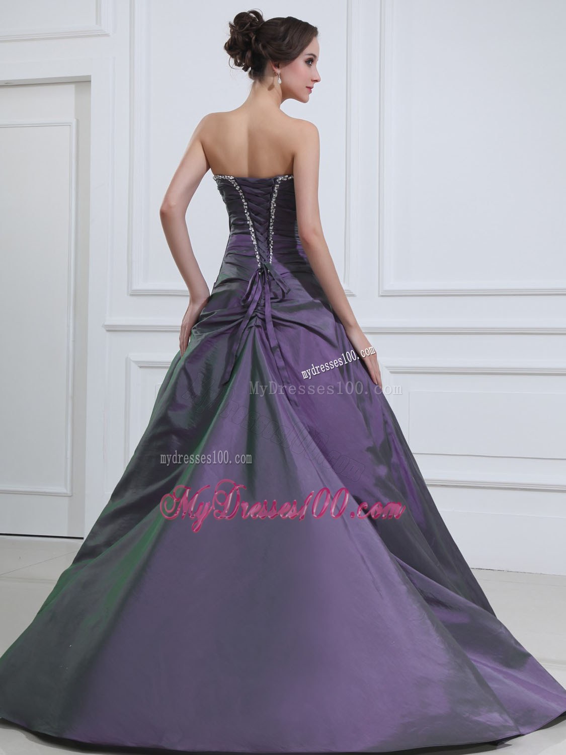 Dark Purple Quinceanera Dress With Beading For A Line Style