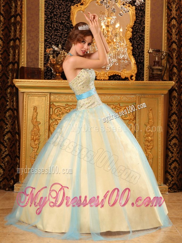 A line Dresses for 15 Characterized Blue Belt in Different Shade