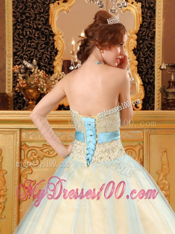 A line Dresses for 15 Characterized Blue Belt in Different Shade