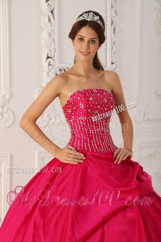 Strapless Layered Ruffles Hot Pink Quinceanera Gowns Dresses