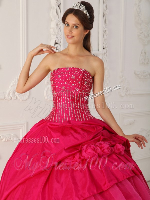 Strapless Layered Ruffles Hot Pink Quinceanera Gowns Dresses