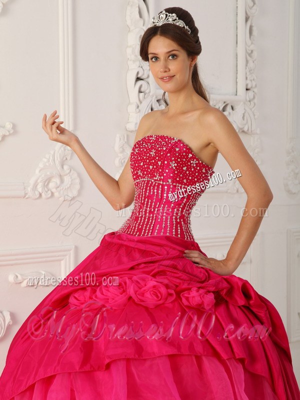 Strapless Layered Ruffles Hot Pink Quinceanera Gowns Dresses