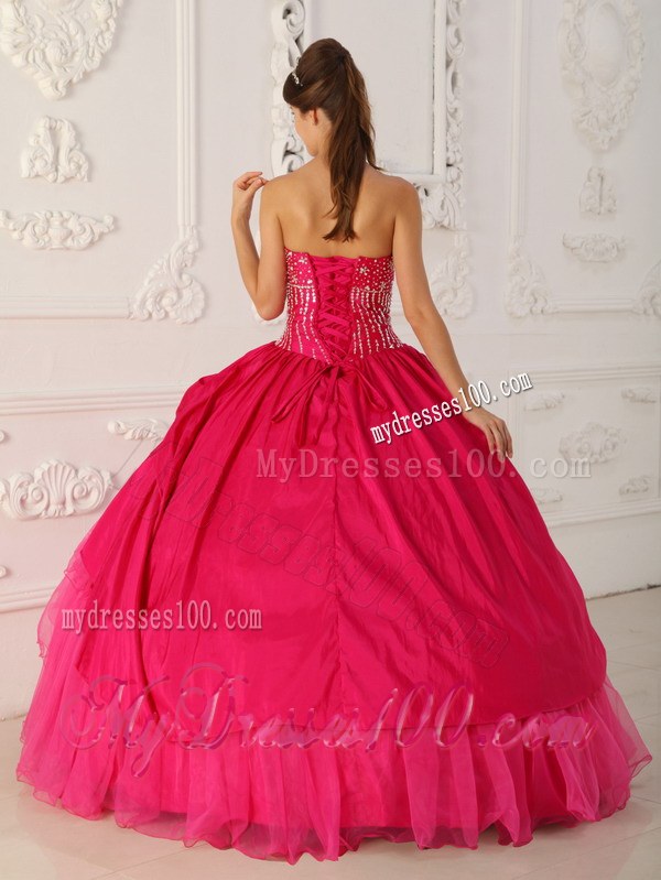 Strapless Layered Ruffles Hot Pink Quinceanera Gowns Dresses