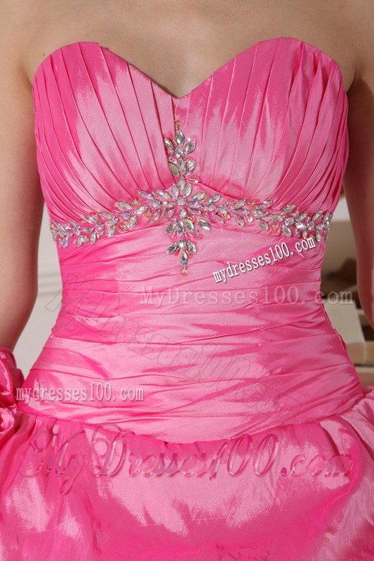Beading and Handle Flowers Big Quinceaneras Dress in Hot Pink
