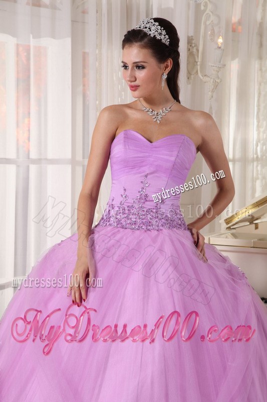 Lavender Two Layered Dresses for A Quinceanera with Appliques
