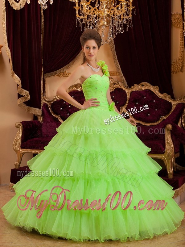 Lemon Green Princess Dresses for A Quinceanera with Layers