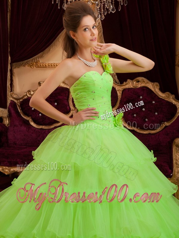 Lemon Green Princess Dresses for A Quinceanera with Layers