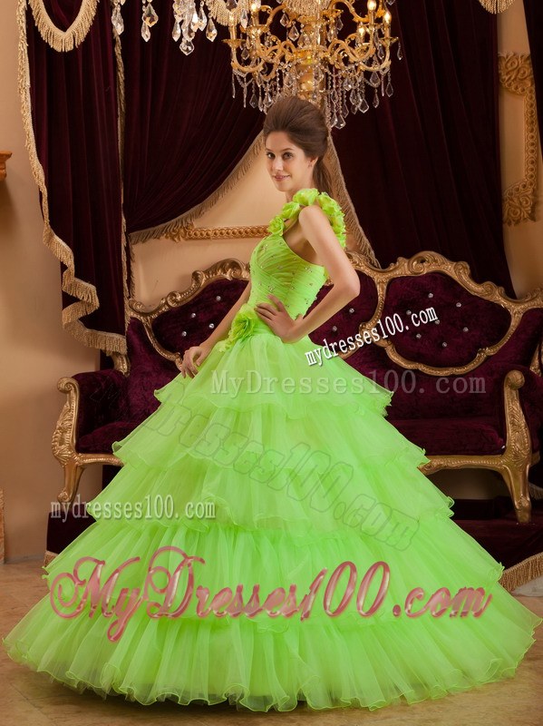 Lemon Green Princess Dresses for A Quinceanera with Layers