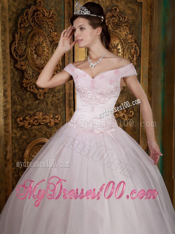 Off The Shoulder Quinceanera Gown Dresses in Light Pink