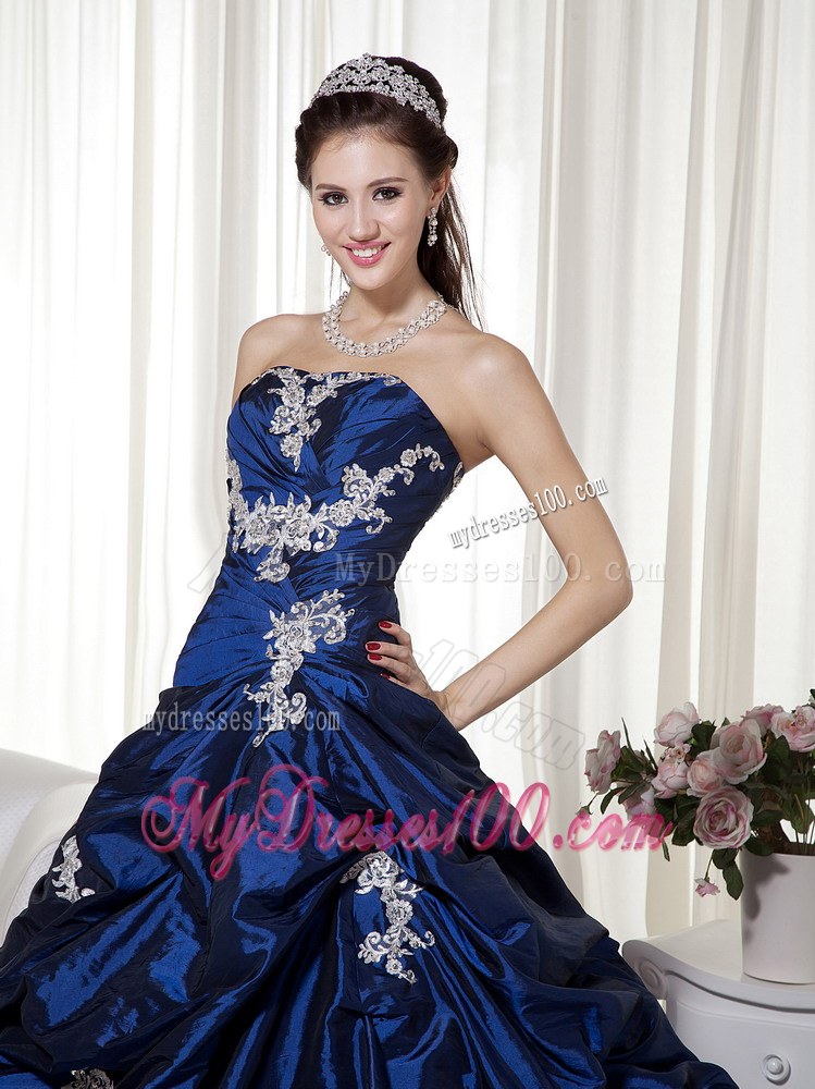Navy Blue A-line Quinceanera Gowns Dresses with Pick Ups