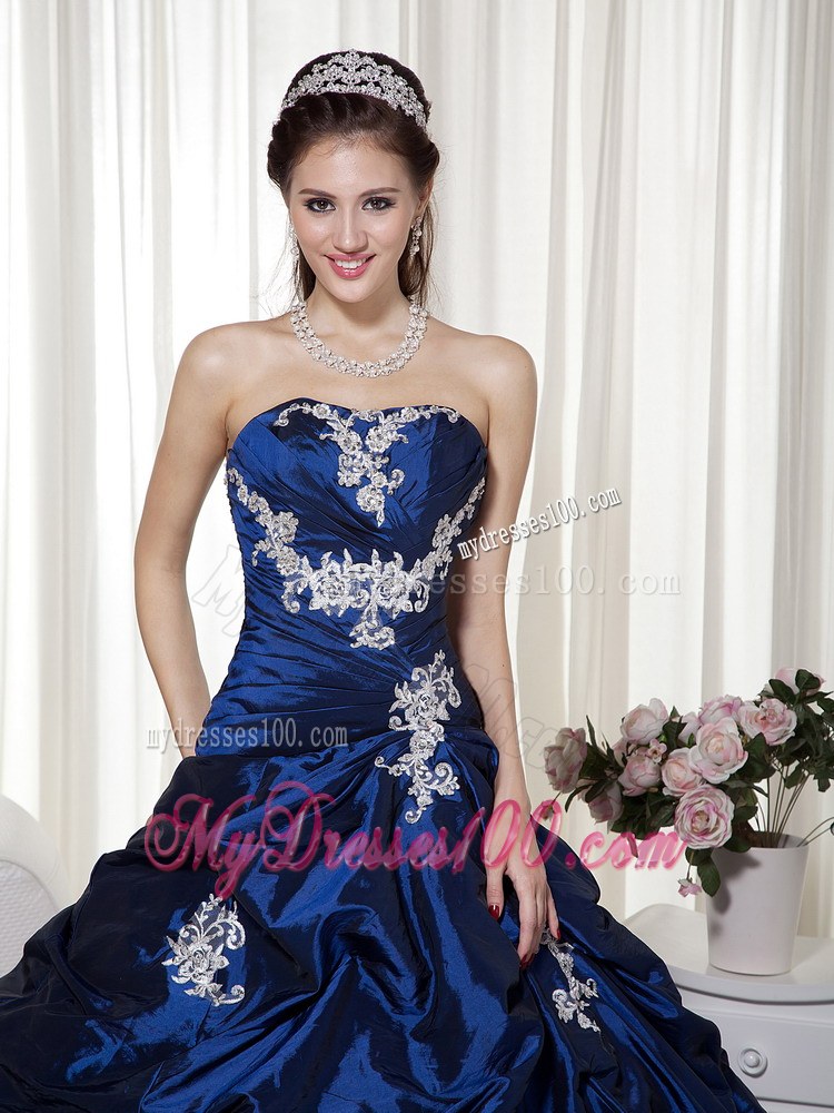 Navy Blue A-line Quinceanera Gowns Dresses with Pick Ups