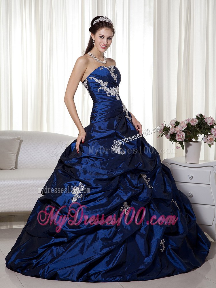 Navy Blue A-line Quinceanera Gowns Dresses with Pick Ups