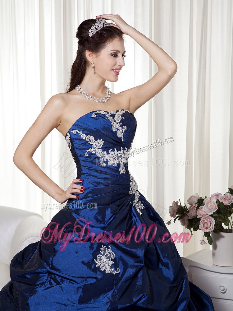Navy Blue A-line Quinceanera Gowns Dresses with Pick Ups