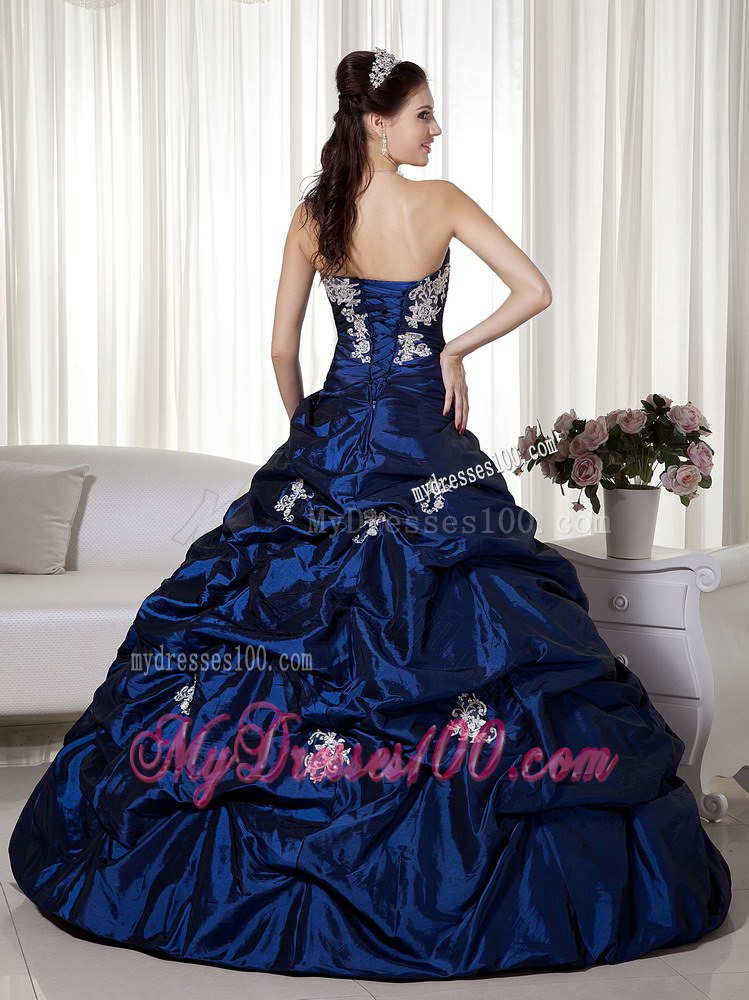 Navy Blue A-line Quinceanera Gowns Dresses with Pick Ups