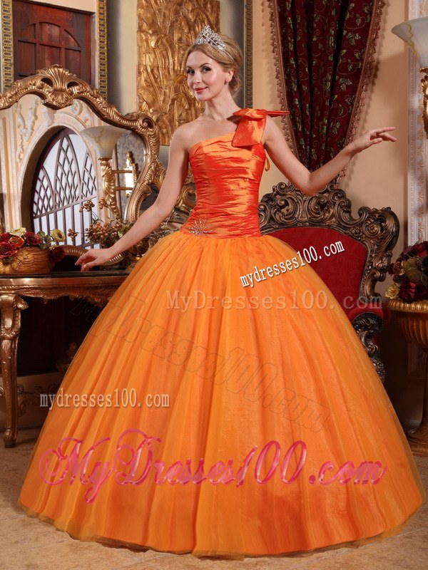 Orange Ball Gown One Shoulder Ruching Quinceanera Party Dress