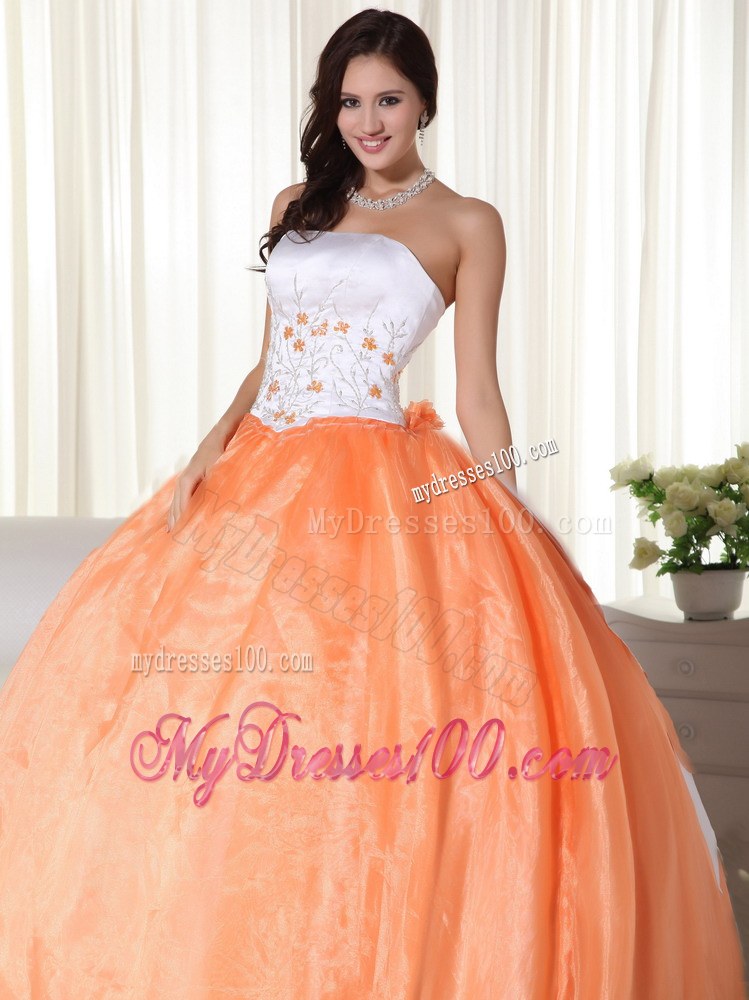 Orange and White Dress for Quinceaneras with Puffy Skirt