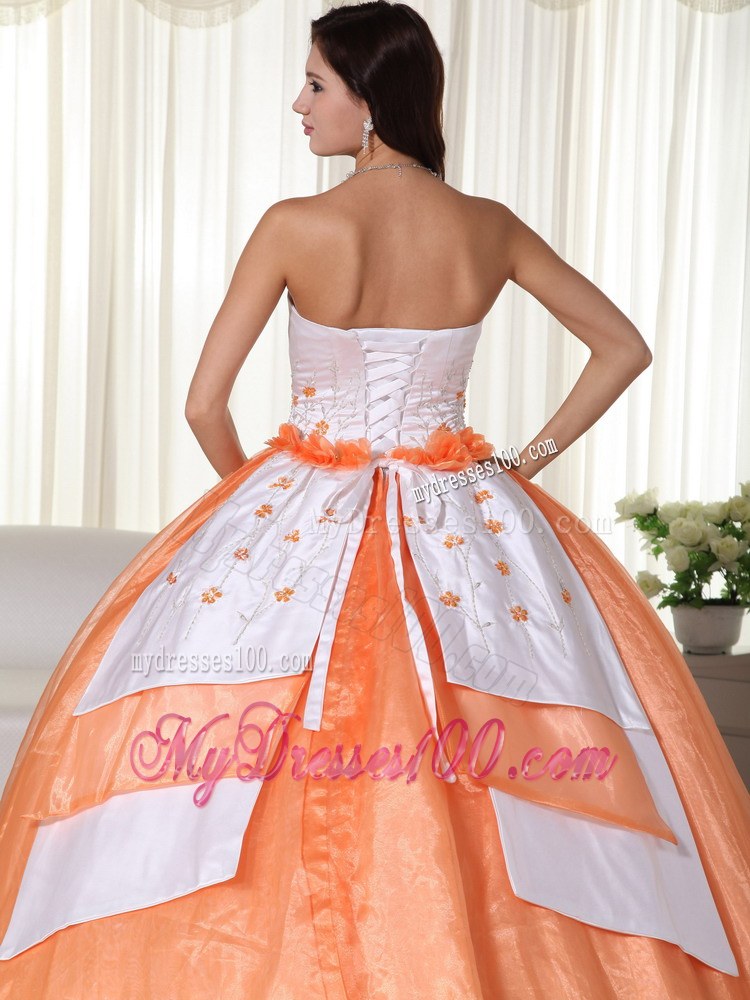 Orange and White Dress for Quinceaneras with Puffy Skirt