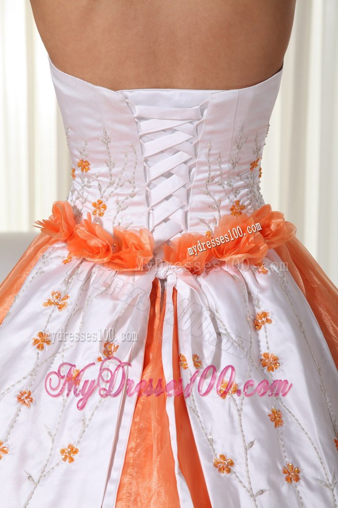 Orange and White Dress for Quinceaneras with Puffy Skirt