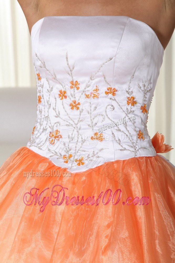 Orange and White Dress for Quinceaneras with Puffy Skirt