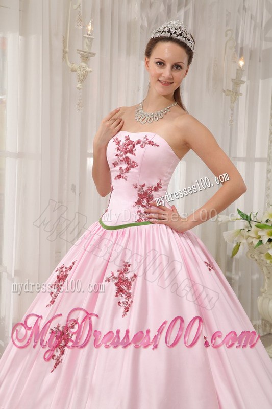Baby Pink Ball Gown Strapless Floor-length Appliques Dress for Sweet 16