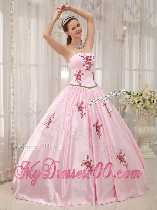 Baby Pink Ball Gown Strapless Floor-length Appliques Dress for Sweet 16