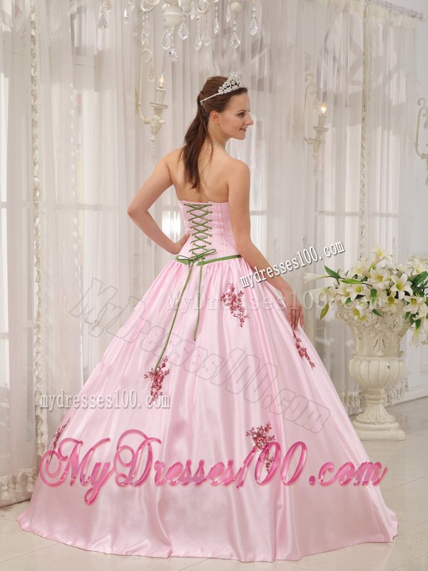 Baby Pink Ball Gown Strapless Floor-length Appliques Dress for Sweet 16