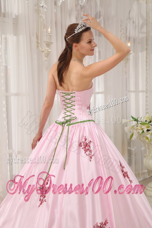 Baby Pink Ball Gown Strapless Floor-length Appliques Dress for Sweet 16