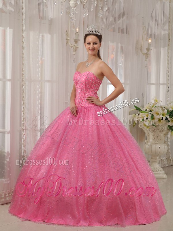 Pink Beading and Sequin Sweetheart Floor-length Quinceanera Dresses