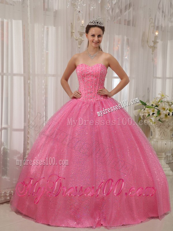 Pink Beading and Sequin Sweetheart Floor-length Quinceanera Dresses